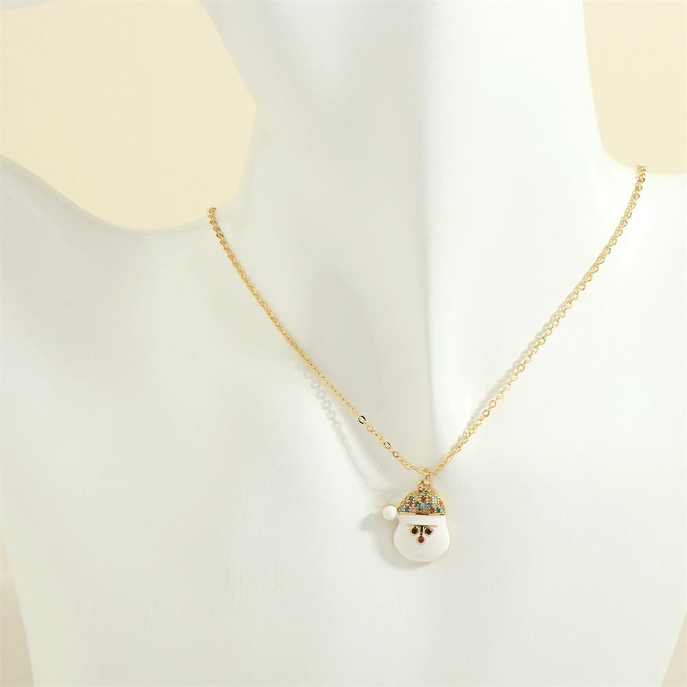 Christmas Tree Santa Claus Elk Snowman Oil-Drop Necklace with Colorful Rhinestones – Festive Clavicle Chain Jewelry for Women - Image 4