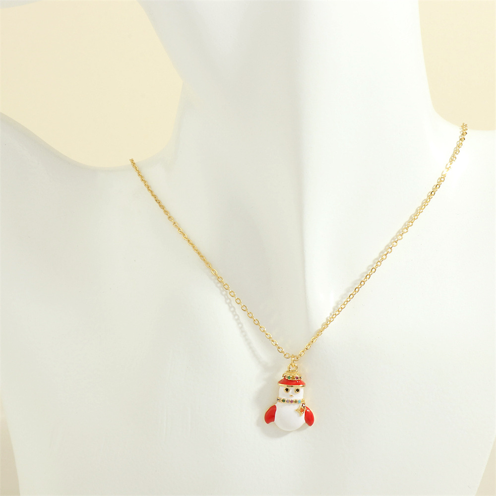 Christmas Tree Santa Claus Elk Snowman Oil-Drop Necklace with Colorful Rhinestones – Festive Clavicle Chain Jewelry for Women - Image 8
