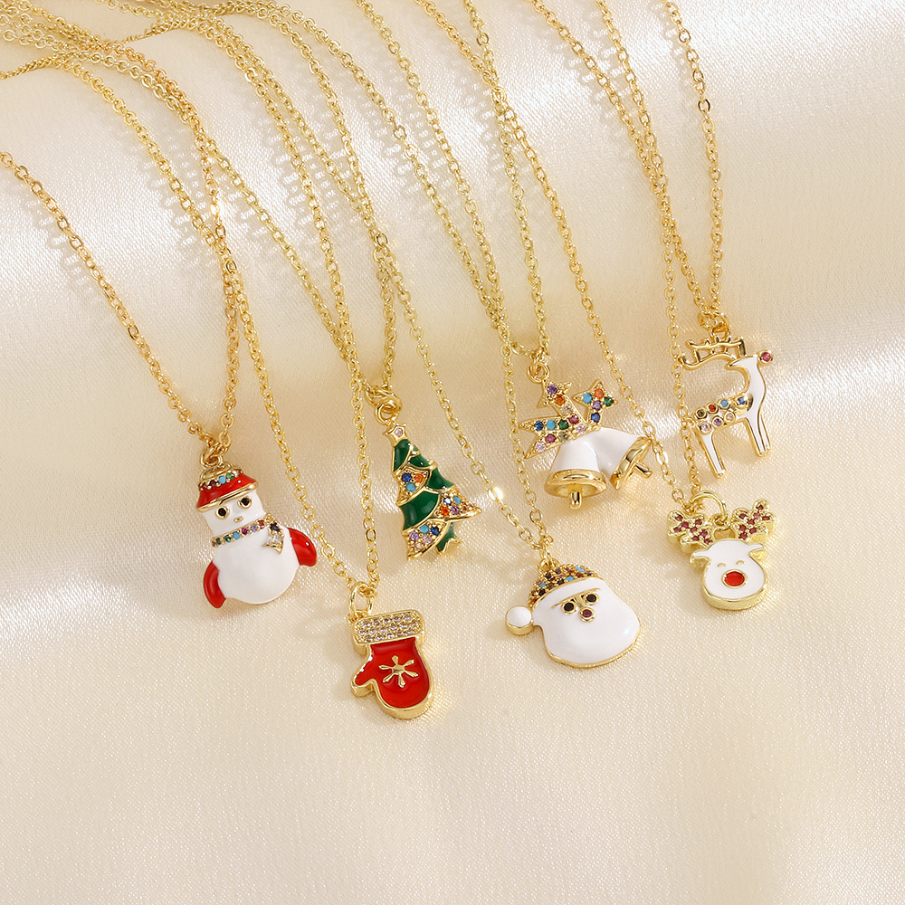 Christmas Tree Santa Claus Elk Snowman Oil-Drop Necklace with Colorful Rhinestones – Festive Clavicle Chain Jewelry for Women - Image 11