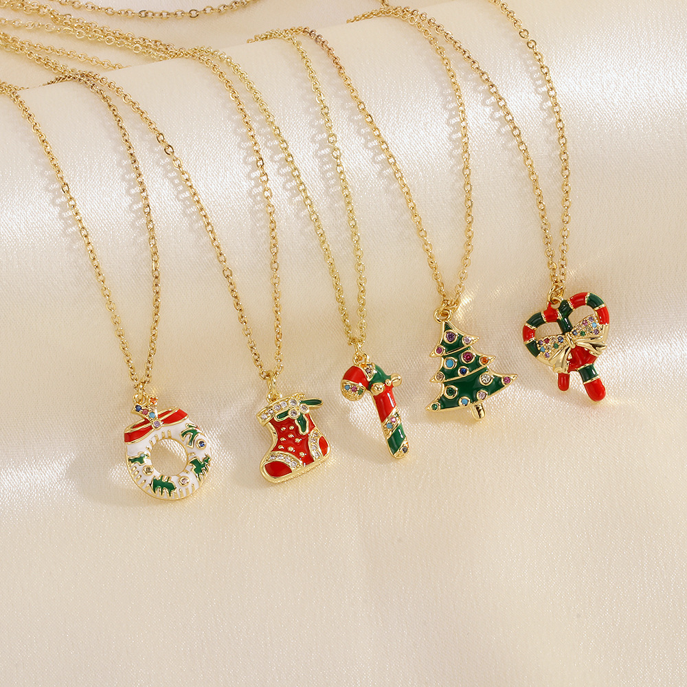 Christmas Tree Santa Claus Elk Snowman Oil-Drop Necklace with Colorful Rhinestones – Festive Clavicle Chain Jewelry for Women - Image 16