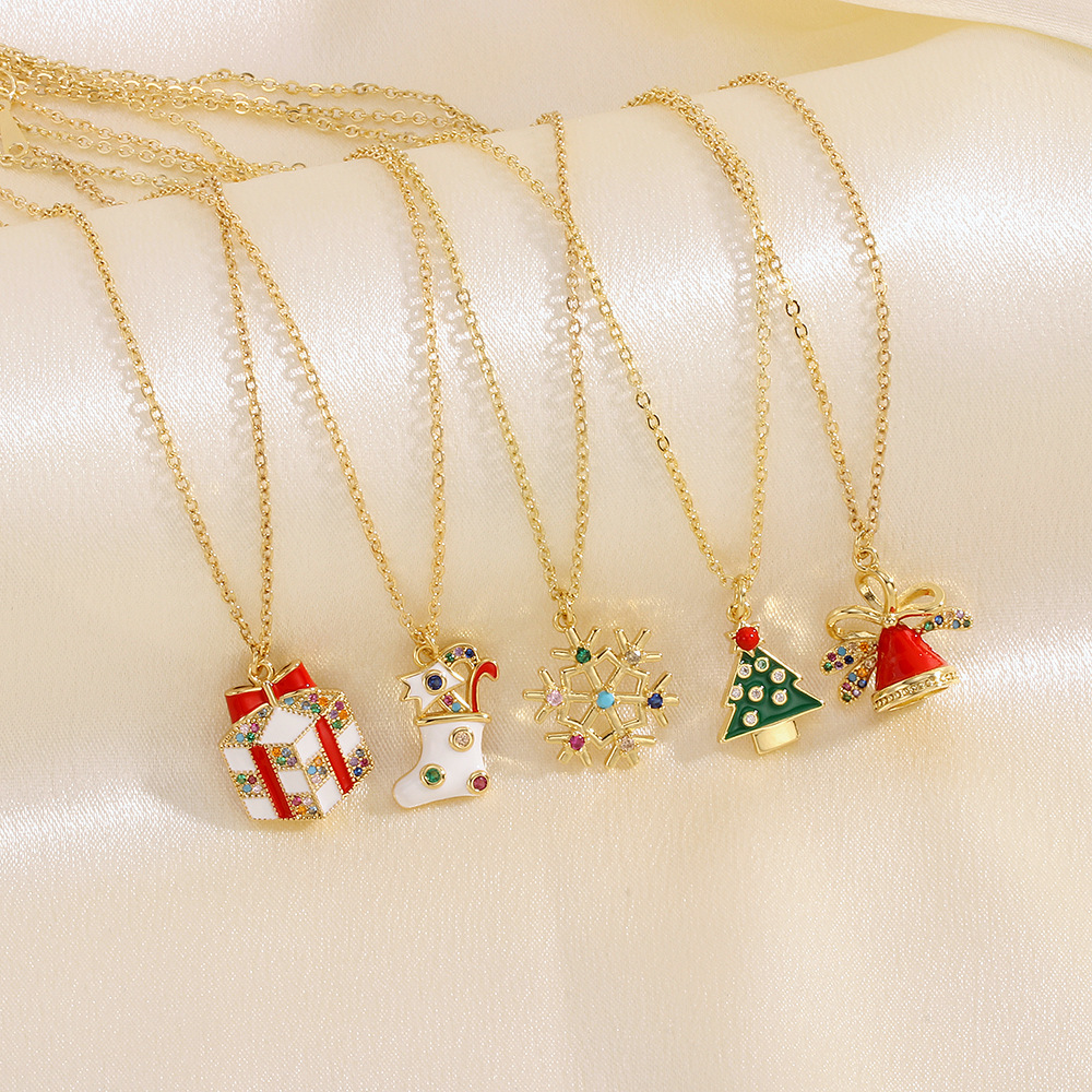 Christmas Tree Santa Claus Elk Snowman Oil-Drop Necklace with Colorful Rhinestones – Festive Clavicle Chain Jewelry for Women - Image 17