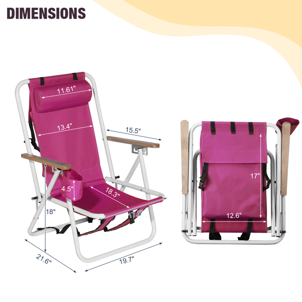 2-Pack 23X21.7X31.5in Adjustable Beach Chair for Ultimate Comfort - Image 2