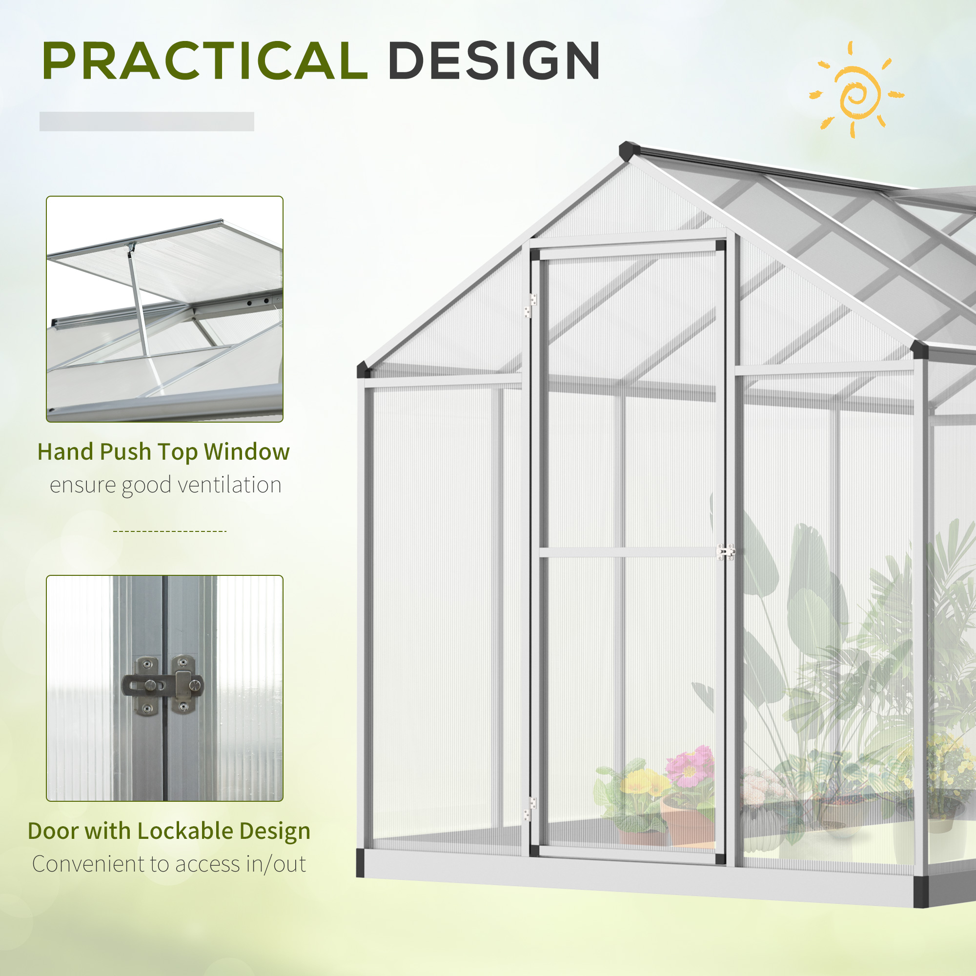 Winter Greenhouse, 10' L x 6' W Walk-In Polycarbonate Structure for Year-Round Gardening - Image 3
