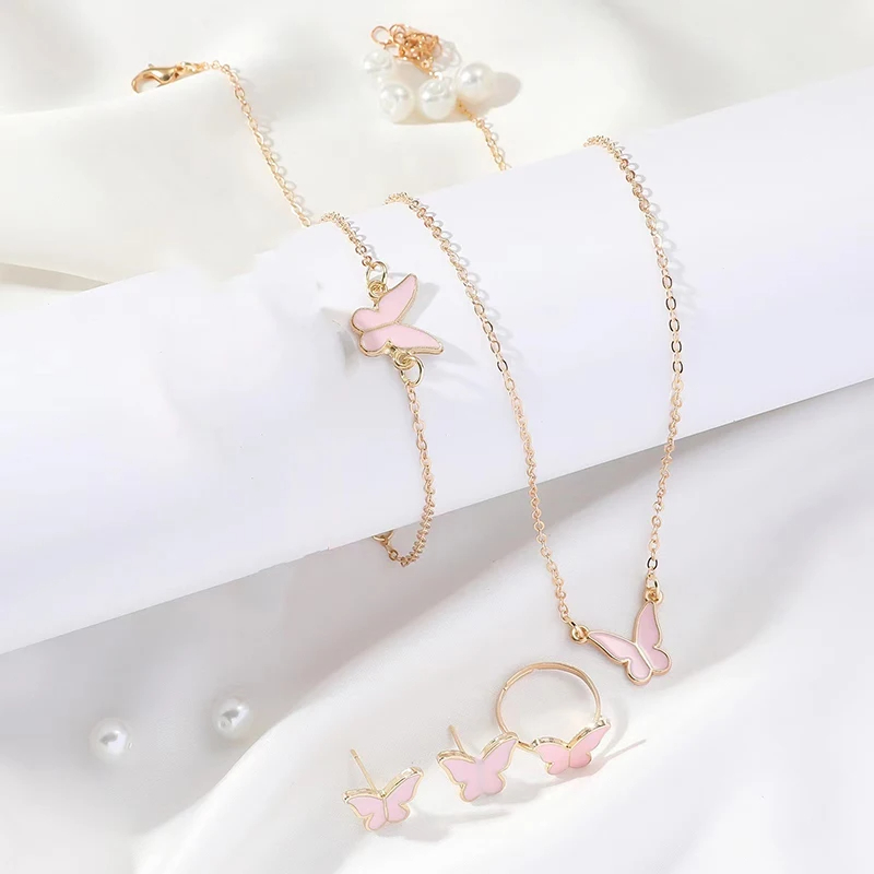 5PCS Elegant Butterfly Jewelry Set: Necklace, Earrings, Ring & Bracelet for Women - Perfect Bridal Wedding Gift - Image 5