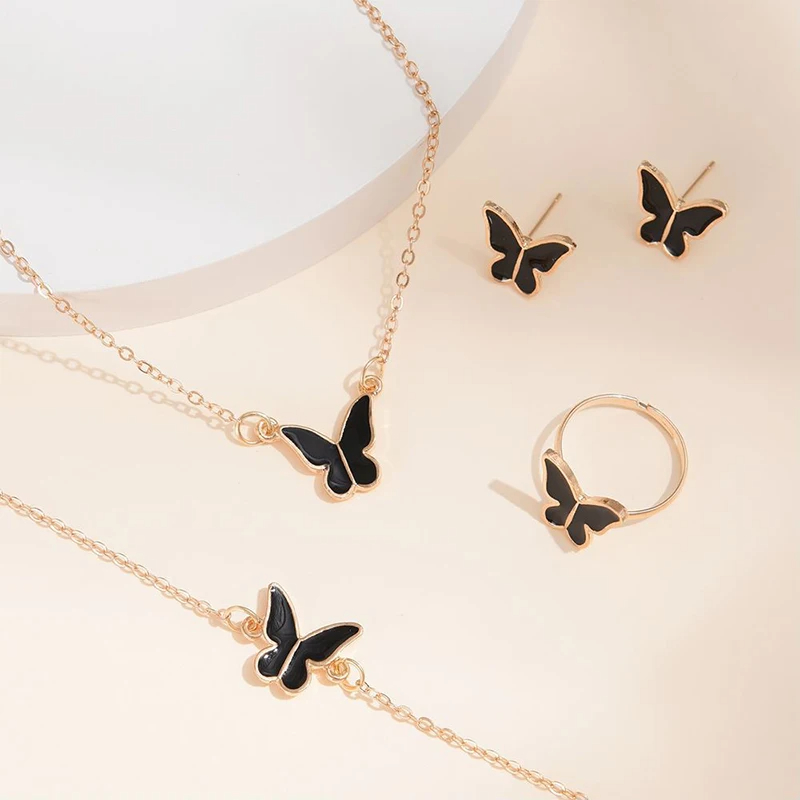 5PCS Elegant Butterfly Jewelry Set: Necklace, Earrings, Ring & Bracelet for Women - Perfect Bridal Wedding Gift - Image 6