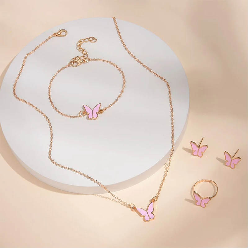 5PCS Elegant Butterfly Jewelry Set: Necklace, Earrings, Ring & Bracelet for Women - Perfect Bridal Wedding Gift - Image 9