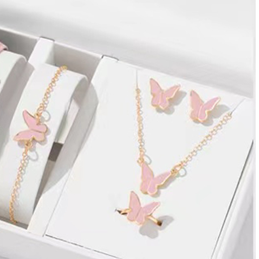 5PCS Elegant Butterfly Jewelry Set: Necklace, Earrings, Ring & Bracelet for Women - Perfect Bridal Wedding Gift - Image 11