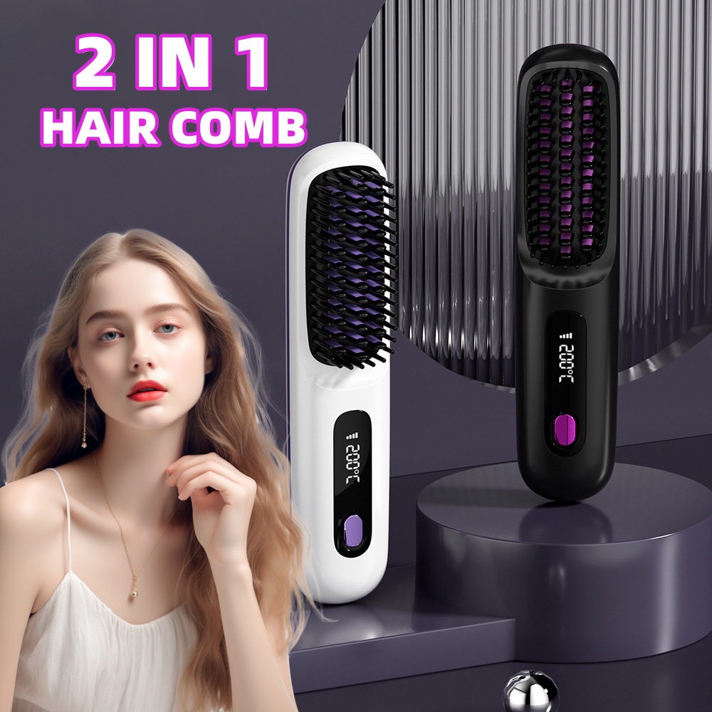 2 In 1 Wireless Hair Straightener Brush & Hot Curler - Fast Heating, USB Rechargeable & Portable - Image 11