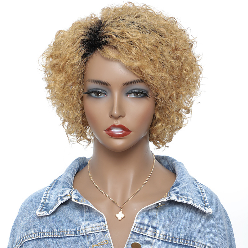 High-End Small Curly Real Hair Headgear - Fluffy Short Hair Cover