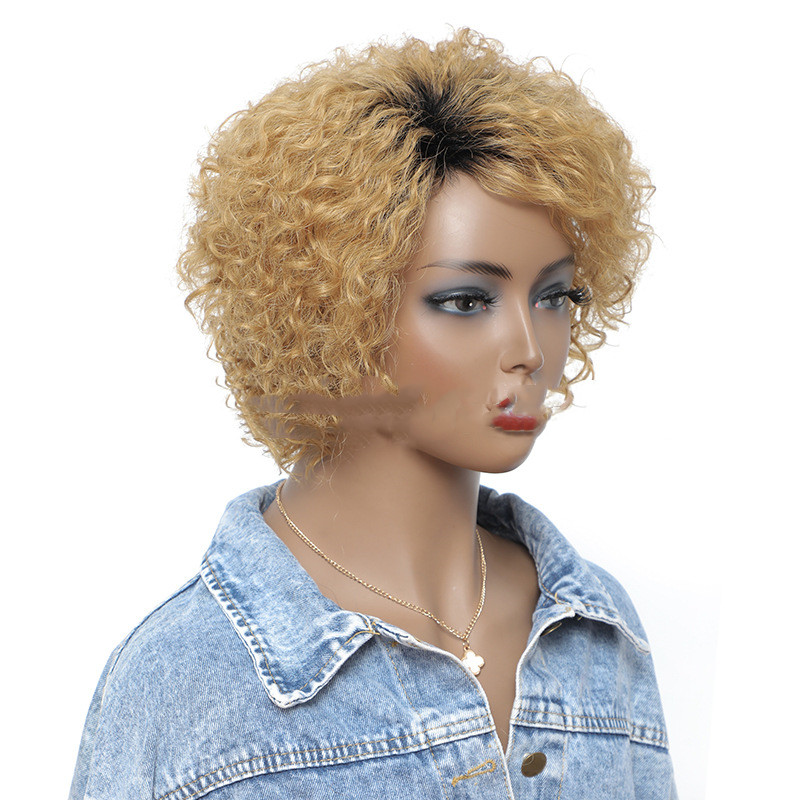High-End Small Curly Real Hair Headgear - Fluffy Short Hair Cover - Image 5