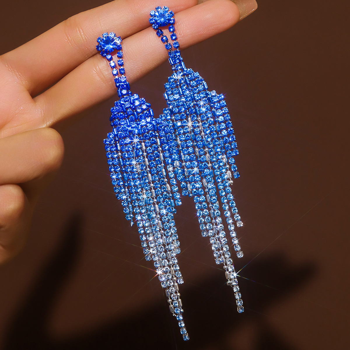 Affordable Luxury Full Rhinestone Tassel Earrings - Unique High-Grade Design - Image 2