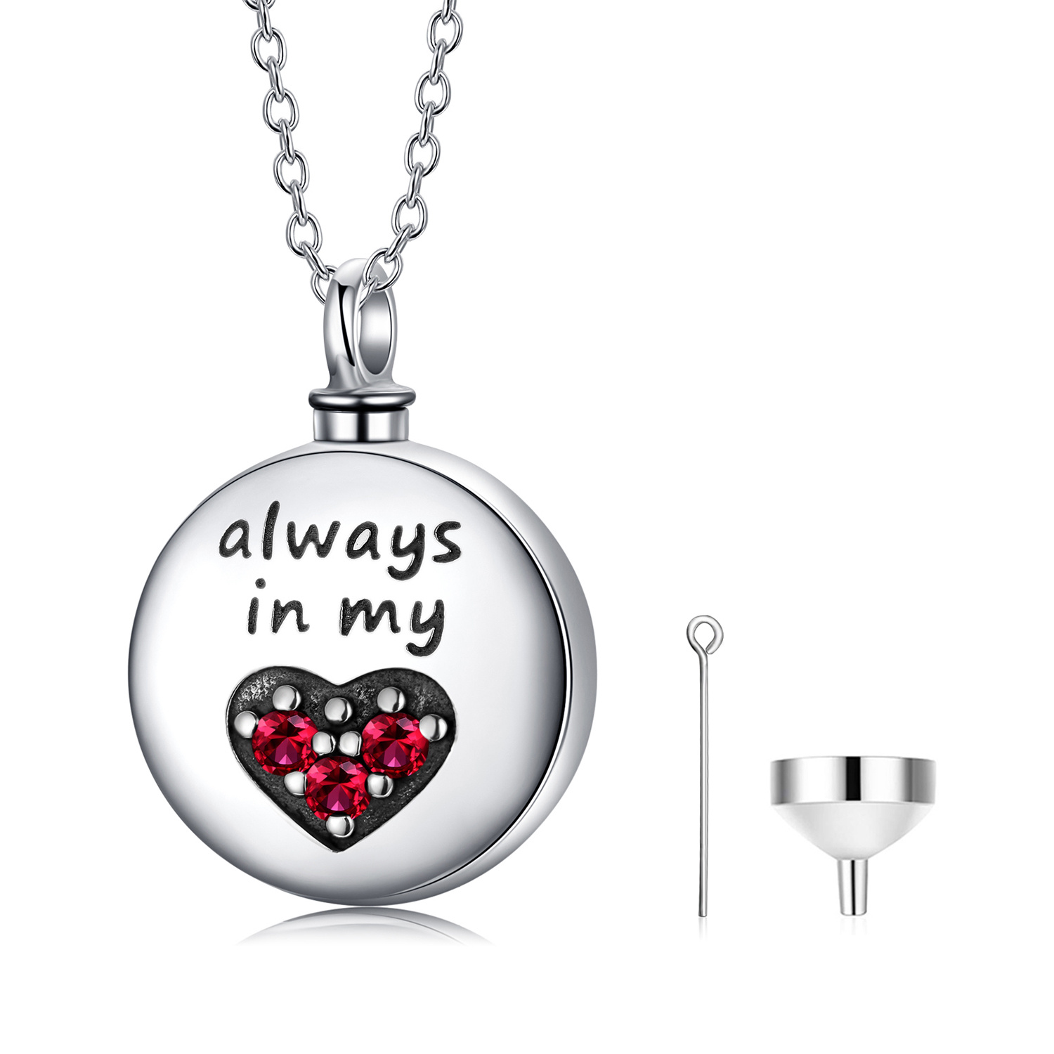 Sterling Silver Heart Urn Engraved Cremation Necklace for Ashes