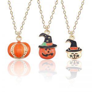Halloween Pumpkin Cat Necklace - Creative Oil Drop Clavicle Chain Pendant Fashion Jewelry Accessories