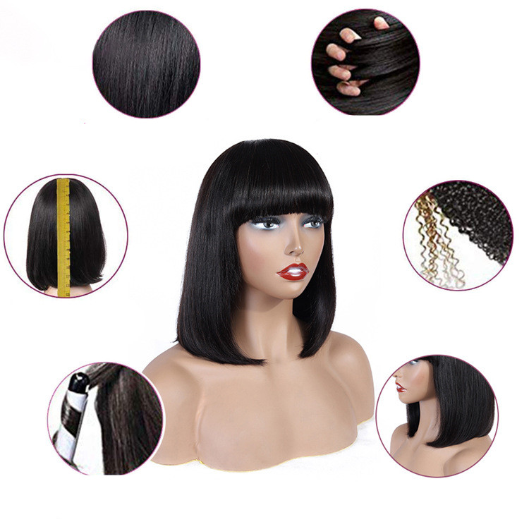 Natural Human Hair Bob Wig with Woven Top - Realistic Heart Design Headgear - Image 3