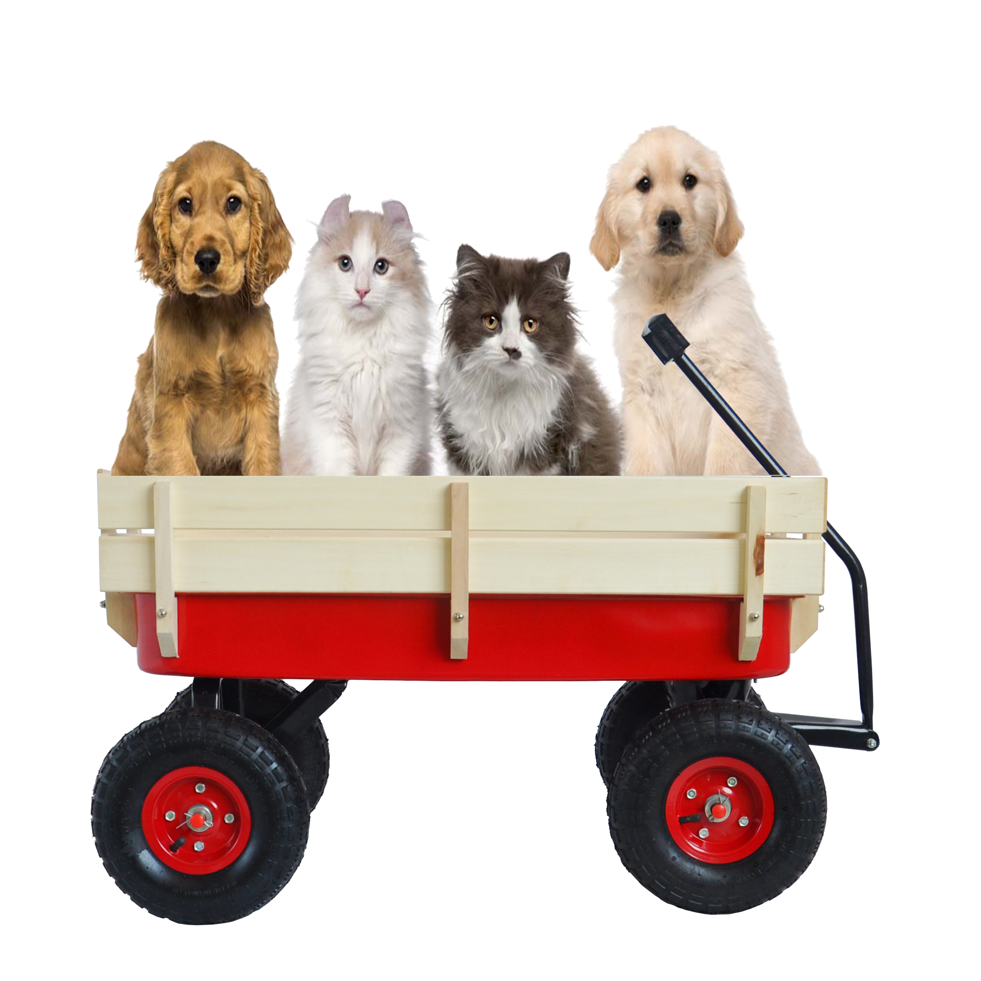 Red Outdoor Sport Wagon Tool Cart with Wooden Side Panels & Pneumatic Tires - Image 4