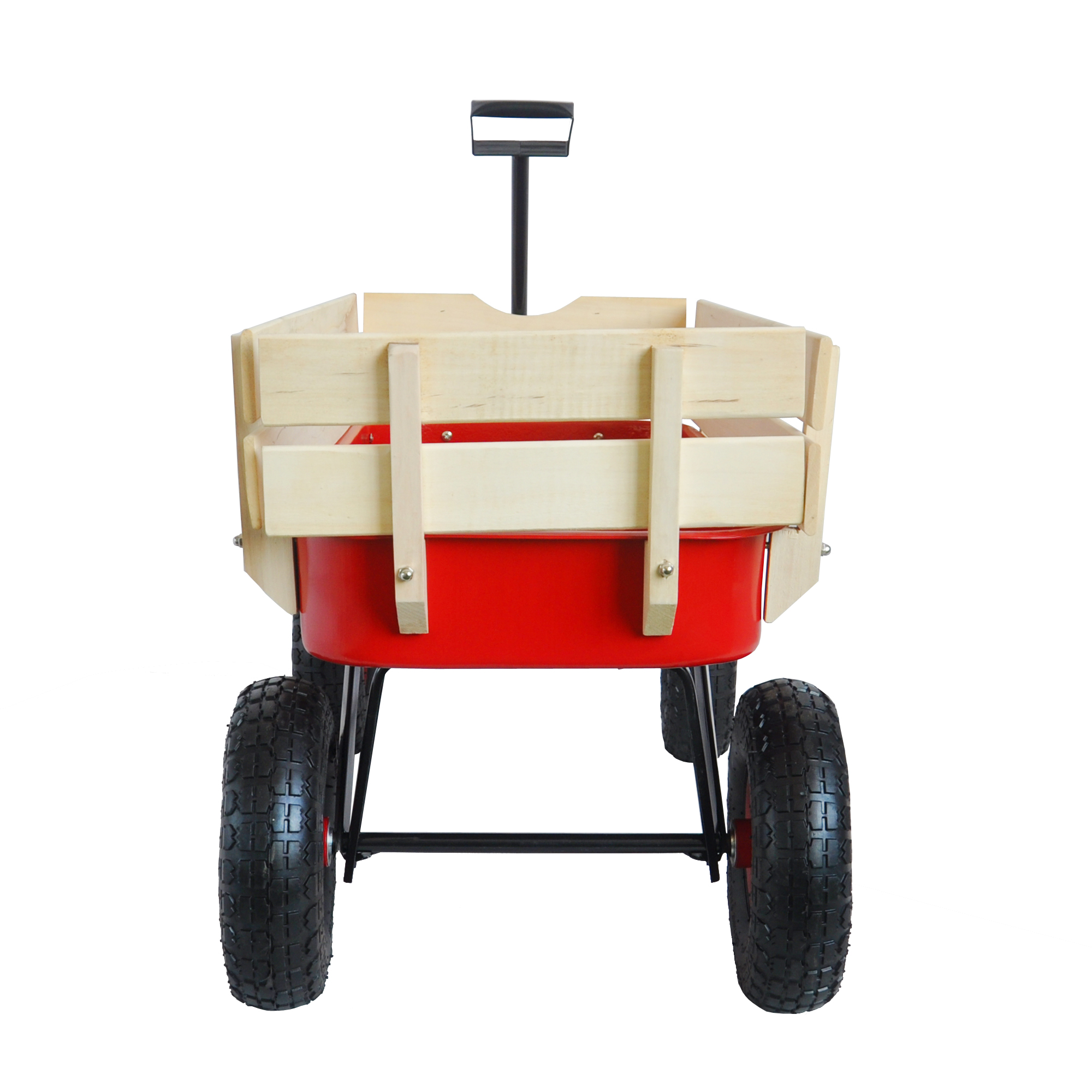 Red Outdoor Sport Wagon Tool Cart with Wooden Side Panels & Pneumatic Tires - Image 6