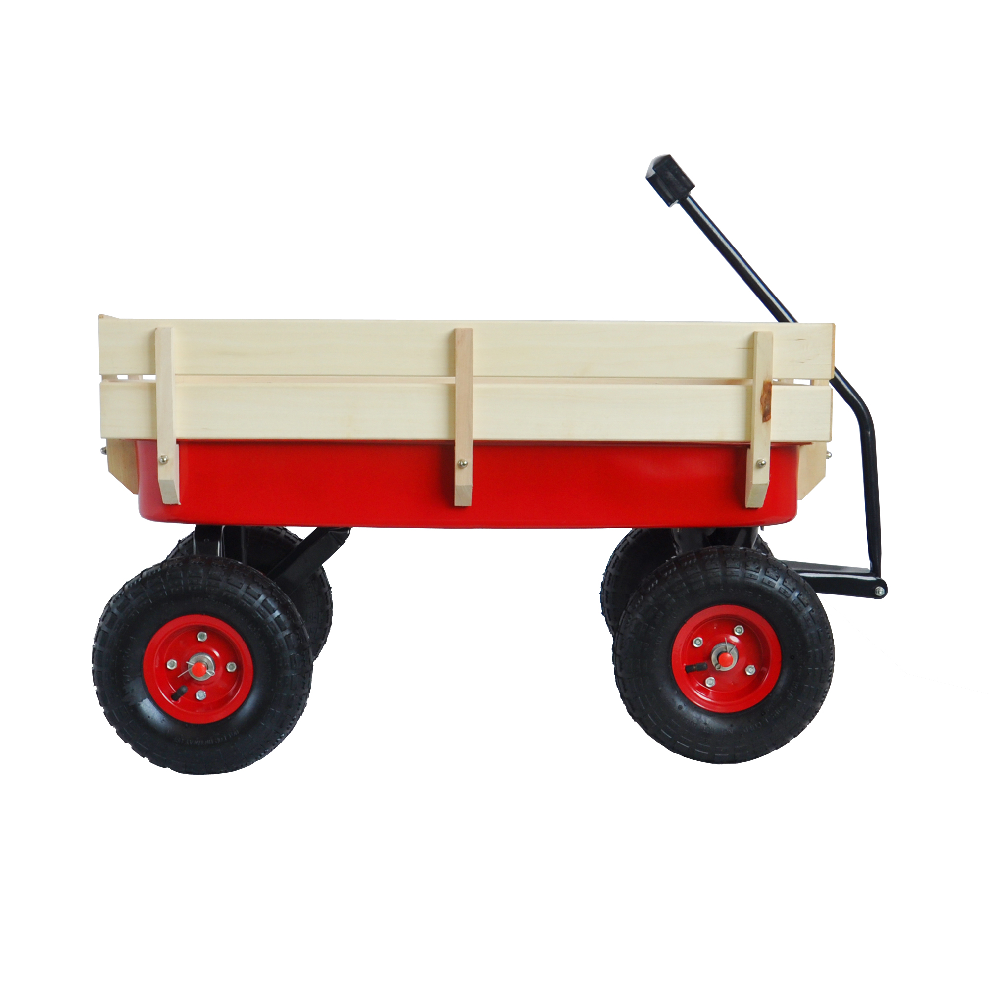 Red Outdoor Sport Wagon Tool Cart with Wooden Side Panels & Pneumatic Tires - Image 8