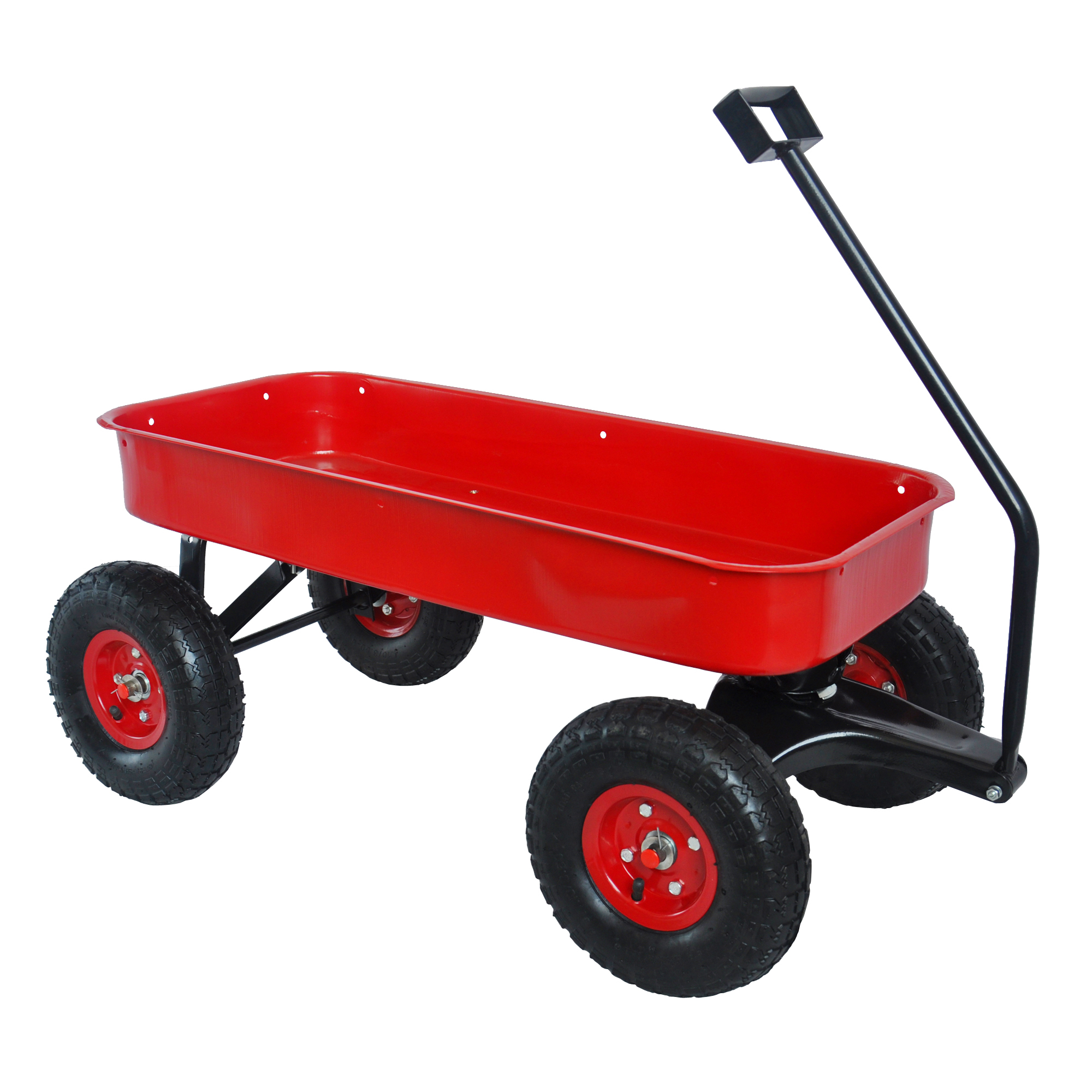 Red Outdoor Sport Wagon Tool Cart with Wooden Side Panels & Pneumatic Tires - Image 10