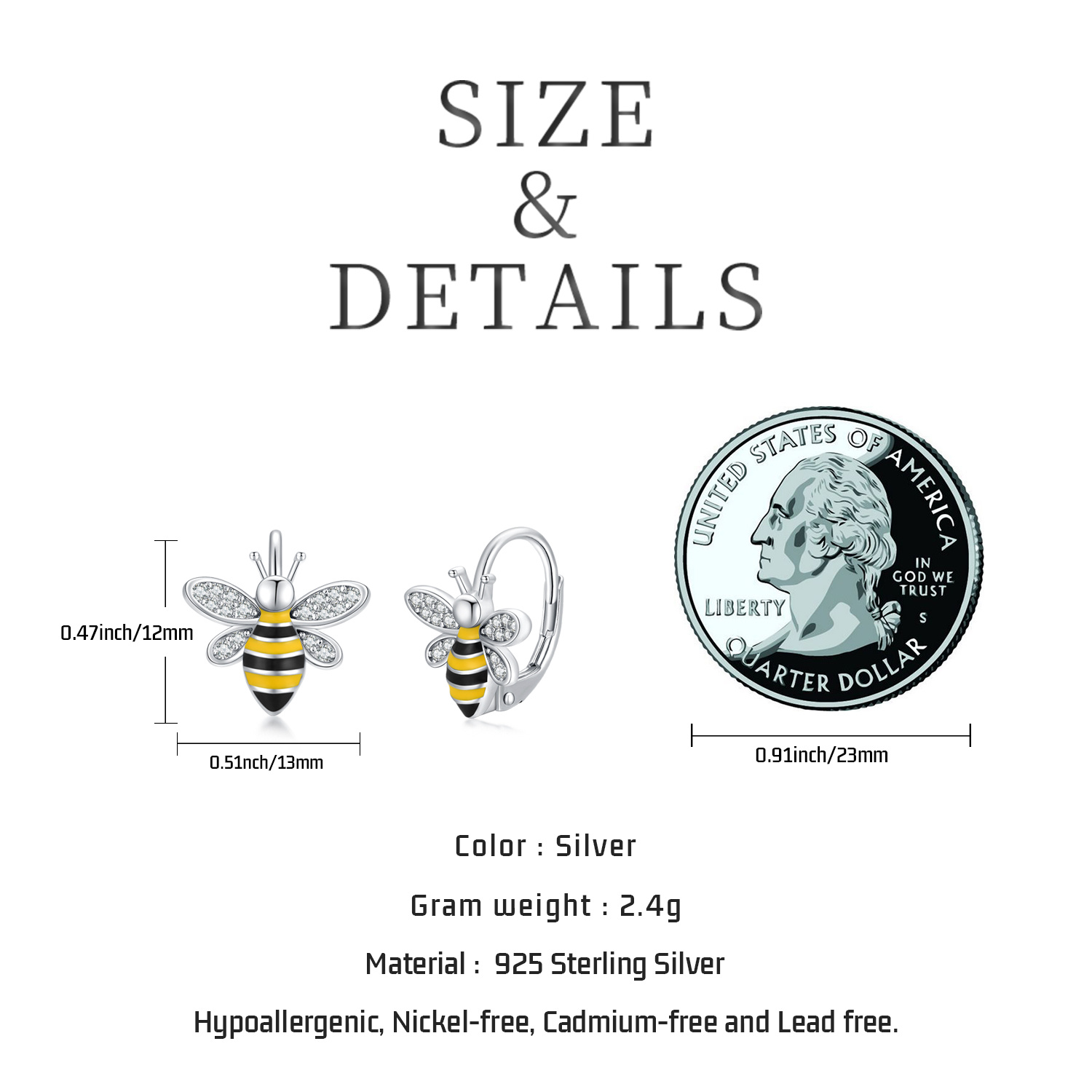 S925 Sterling Silver Bee Earrings - Bumble Honey Huggie Hoop Jewelry Gifts for Women, Girls, and Teens - Image 6