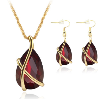 Europe and US Cross-Border E-Commerce Jewelry Set: Pendant Necklace & Earrings - Nostalgic Crystal Holiday Party & Wedding Supplies - Image 3