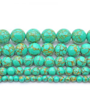 Handmade Natural Gold Wire Green Turquoise Round Bead Accessories for DIY