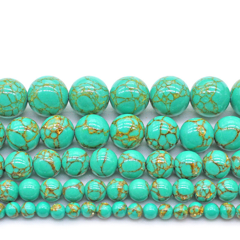 Handmade Natural Gold Wire Green Turquoise Round Bead Accessories for DIY