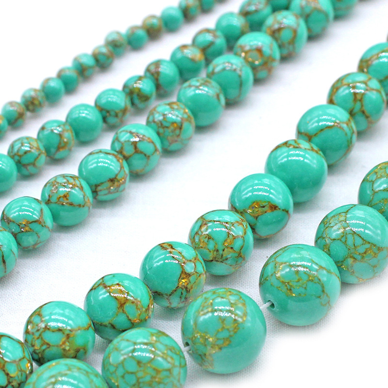 Handmade Natural Gold Wire Green Turquoise Round Bead Accessories for DIY - Image 2