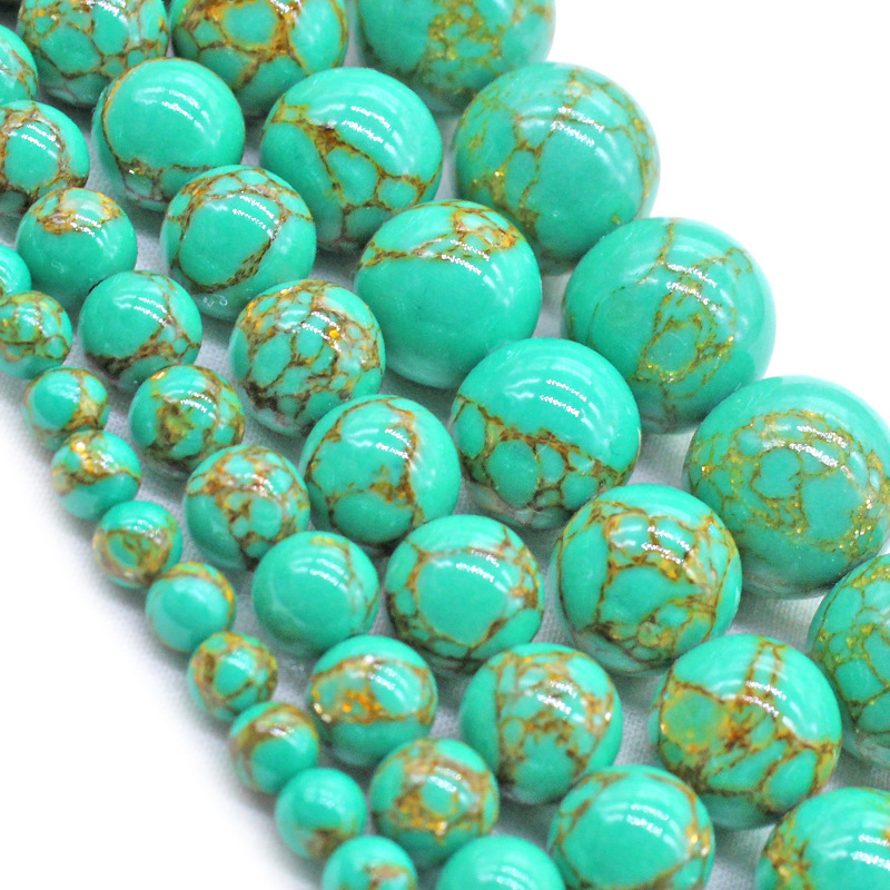 Handmade Natural Gold Wire Green Turquoise Round Bead Accessories for DIY - Image 3