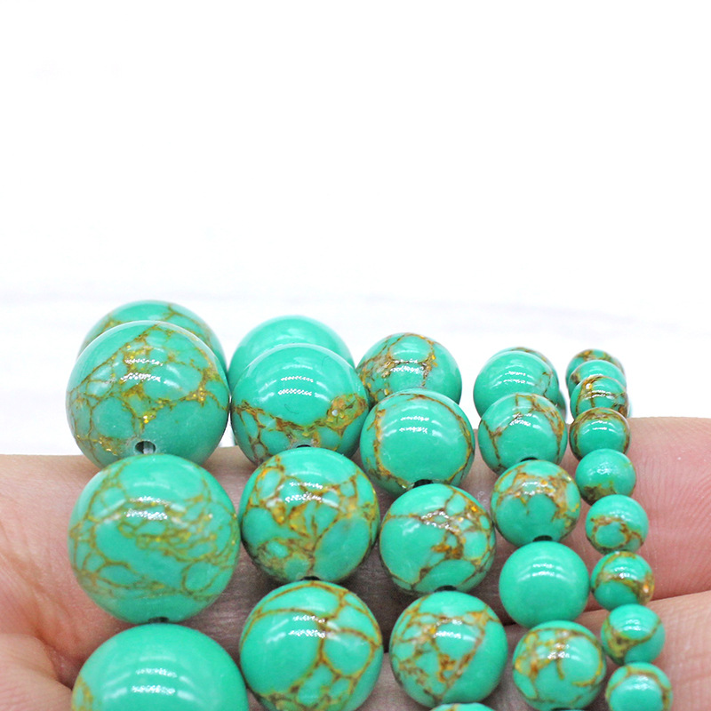 Handmade Natural Gold Wire Green Turquoise Round Bead Accessories for DIY - Image 4