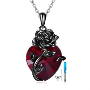 Sterling Silver Heart-Shaped Rose Urn Necklace for Ashes - Elegant Cremation Jewelry