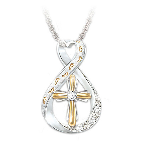 Two-Tone Cross Footprint Diamond Pendant - Elegant & Unique Design - Image 5