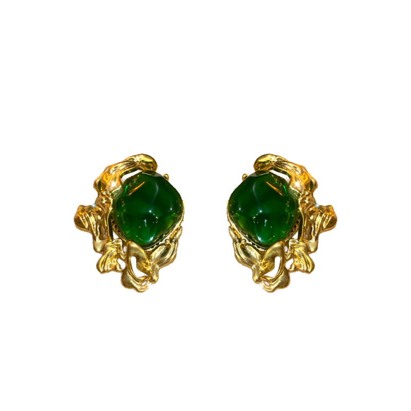Vintage Silver Needle Emerald Earrings - Niche Retro Style Jewelry - Image 5