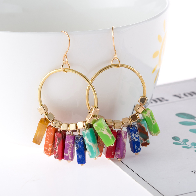 Vibrant Rainbow Synthetic Empress Turquoise Bohemian Earrings - Unique Style