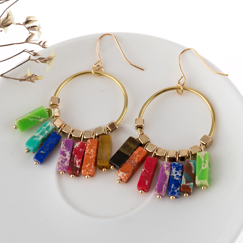 Vibrant Rainbow Synthetic Empress Turquoise Bohemian Earrings - Unique Style - Image 2