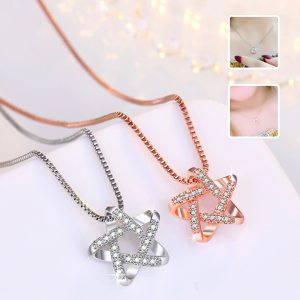 Trendy Hollow Star Necklace with Rhinestones - Simple Summer Fashion Pendant for Women’s Clavicle Chain Jewelry