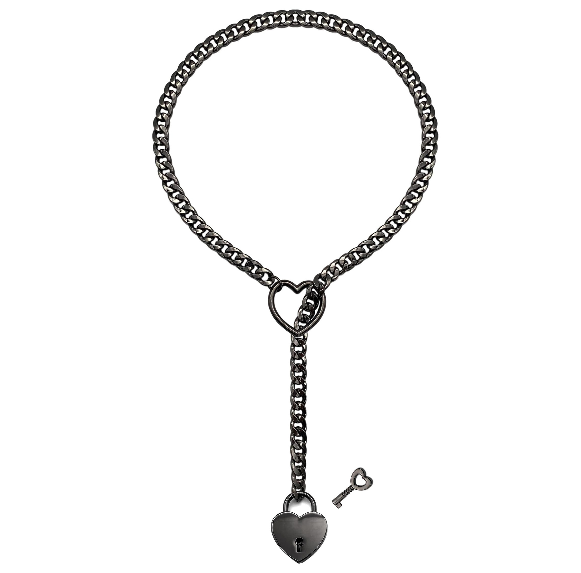 2024 Fashion Jewelry Slip Chain Necklace - Heart O-Ring Rock Cuban Long Design with Adjustable Heart-Shaped Lock and Key - Image 2