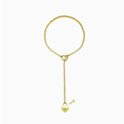 2024 Fashion Jewelry Slip Chain Necklace - Heart O-Ring Rock Cuban Long Design with Adjustable Heart-Shaped Lock and Key - Image 5