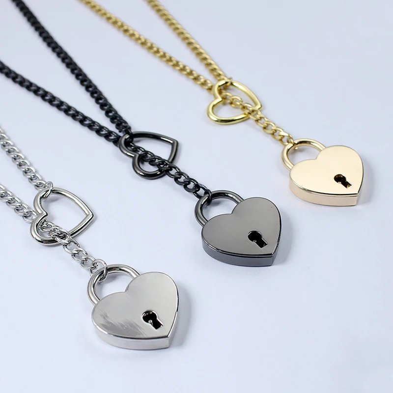 2024 Fashion Jewelry Slip Chain Necklace - Heart O-Ring Rock Cuban Long Design with Adjustable Heart-Shaped Lock and Key - Image 8