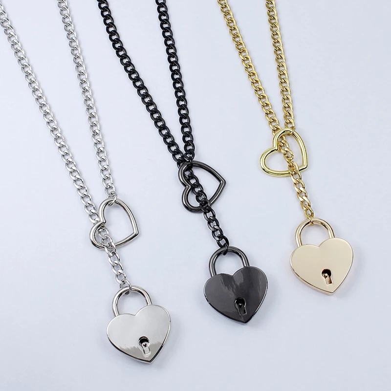 2024 Fashion Jewelry Slip Chain Necklace - Heart O-Ring Rock Cuban Long Design with Adjustable Heart-Shaped Lock and Key - Image 9