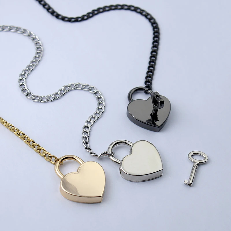 2024 Fashion Jewelry Slip Chain Necklace - Heart O-Ring Rock Cuban Long Design with Adjustable Heart-Shaped Lock and Key - Image 10