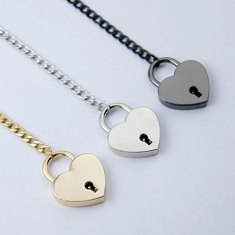 2024 Fashion Jewelry Slip Chain Necklace - Heart O-Ring Rock Cuban Long Design with Adjustable Heart-Shaped Lock and Key - Image 12