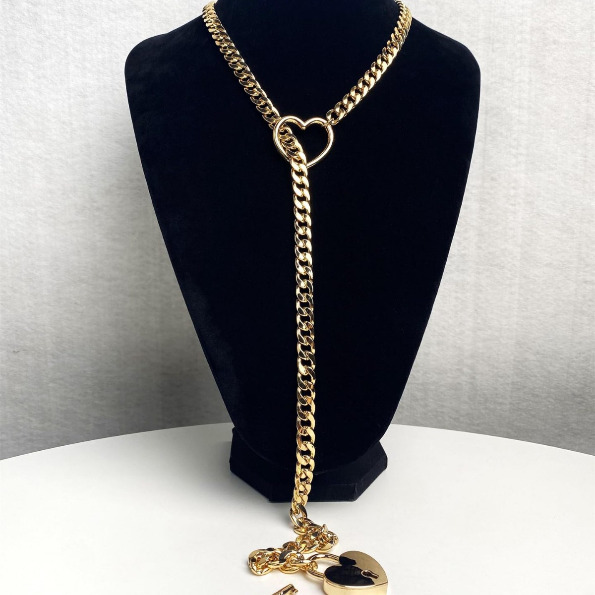 2024 Fashion Jewelry Slip Chain Necklace - Heart O-Ring Rock Cuban Long Design with Adjustable Heart-Shaped Lock and Key - Image 14