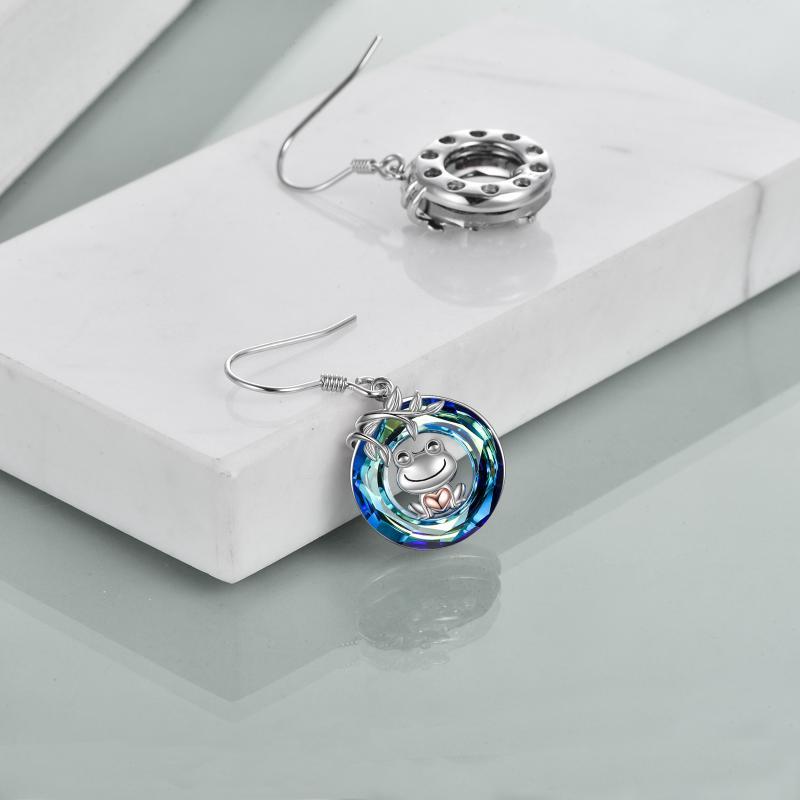 Sterling Silver Frog Dangle Earrings with Crystal Accents for Women - Image 3