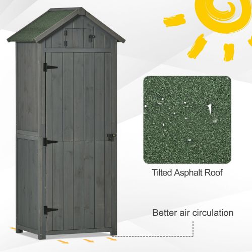 Outsunny Grey Wooden Garden Shed - Utility Outdoor Small Shed with Lockable Double Doors, Shelves, and Roof Hatch - Image 3