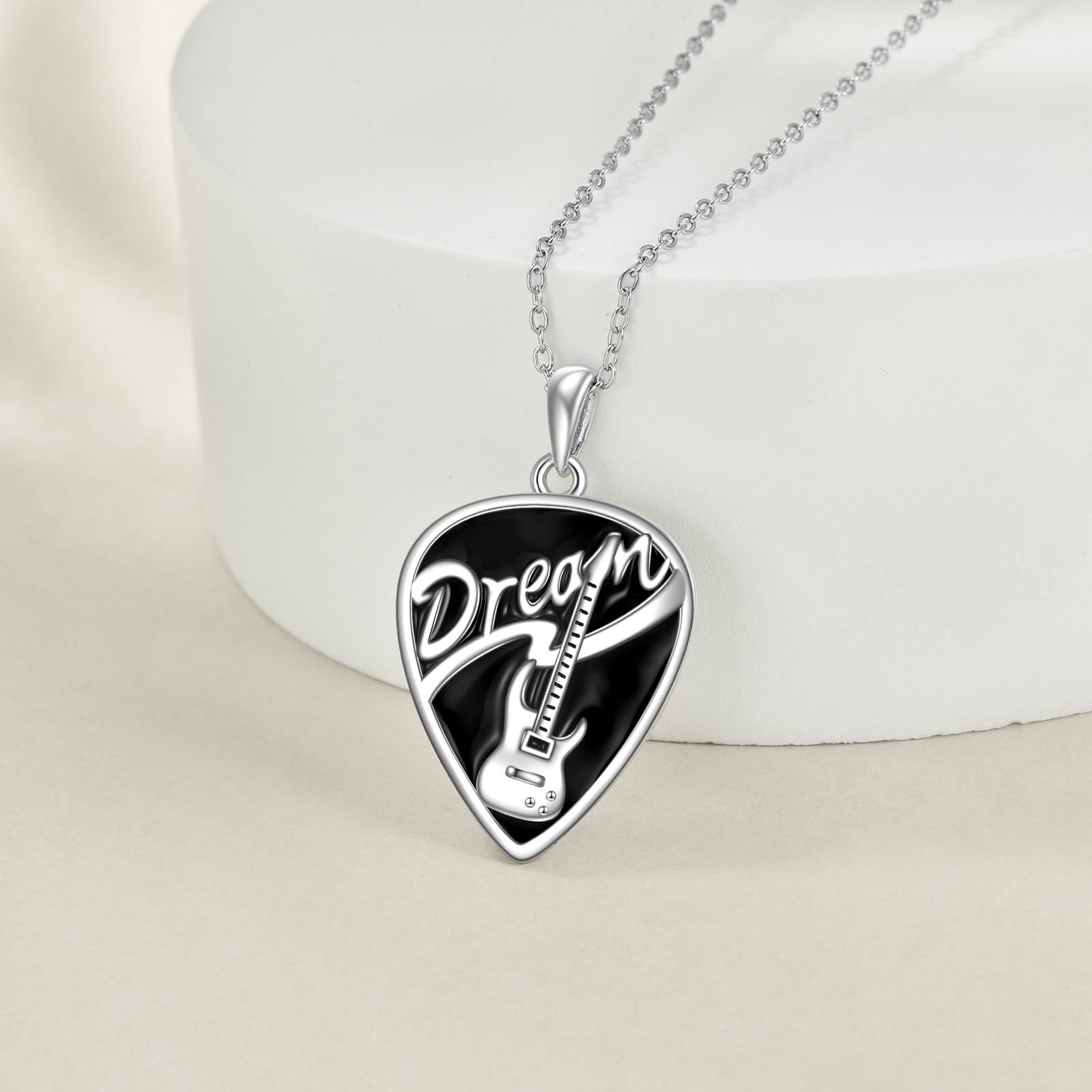Sterling Silver Guitar Pick Pendant Necklace - Perfect Music Jewelry Gifts for Women - Image 3
