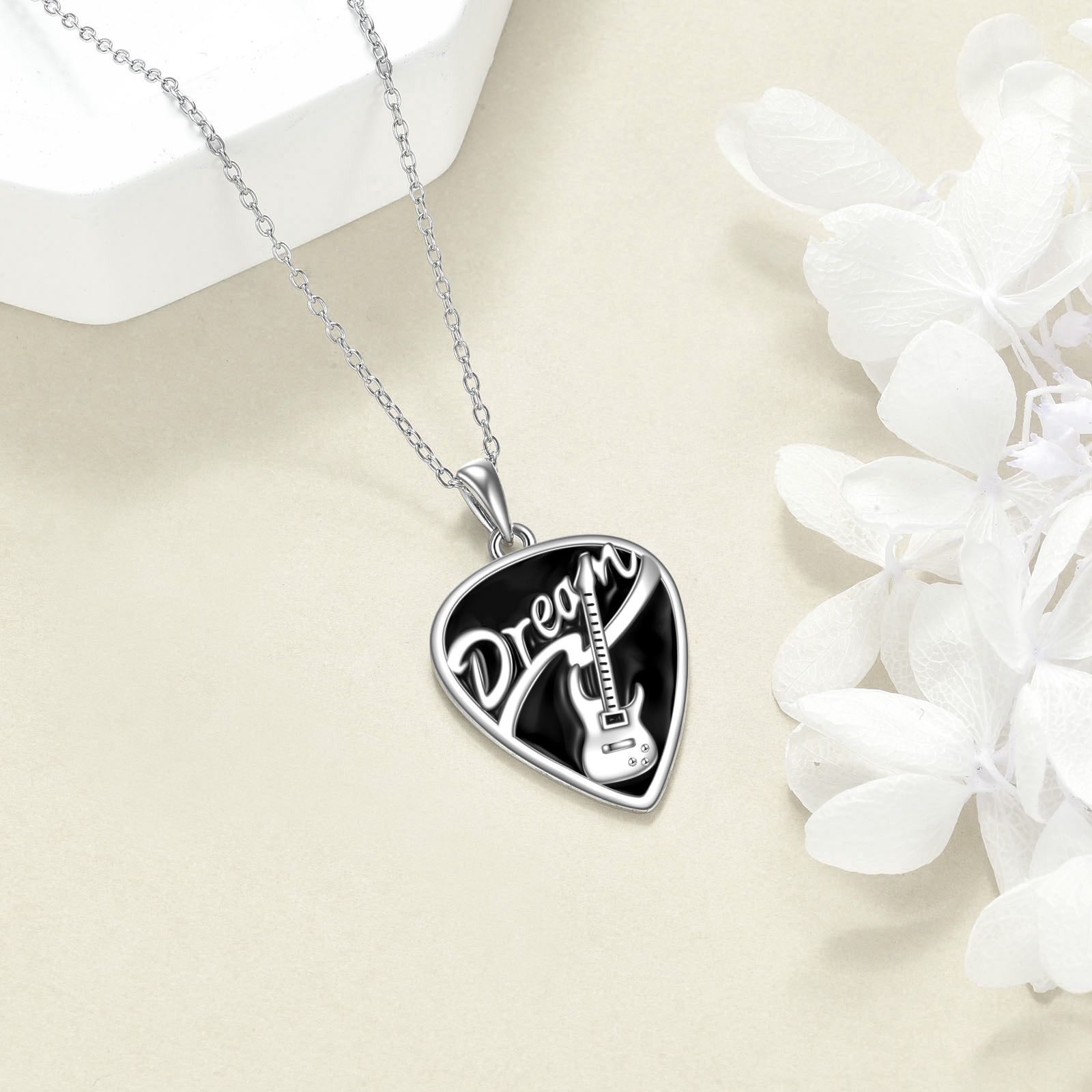 Sterling Silver Guitar Pick Pendant Necklace - Perfect Music Jewelry Gifts for Women - Image 4