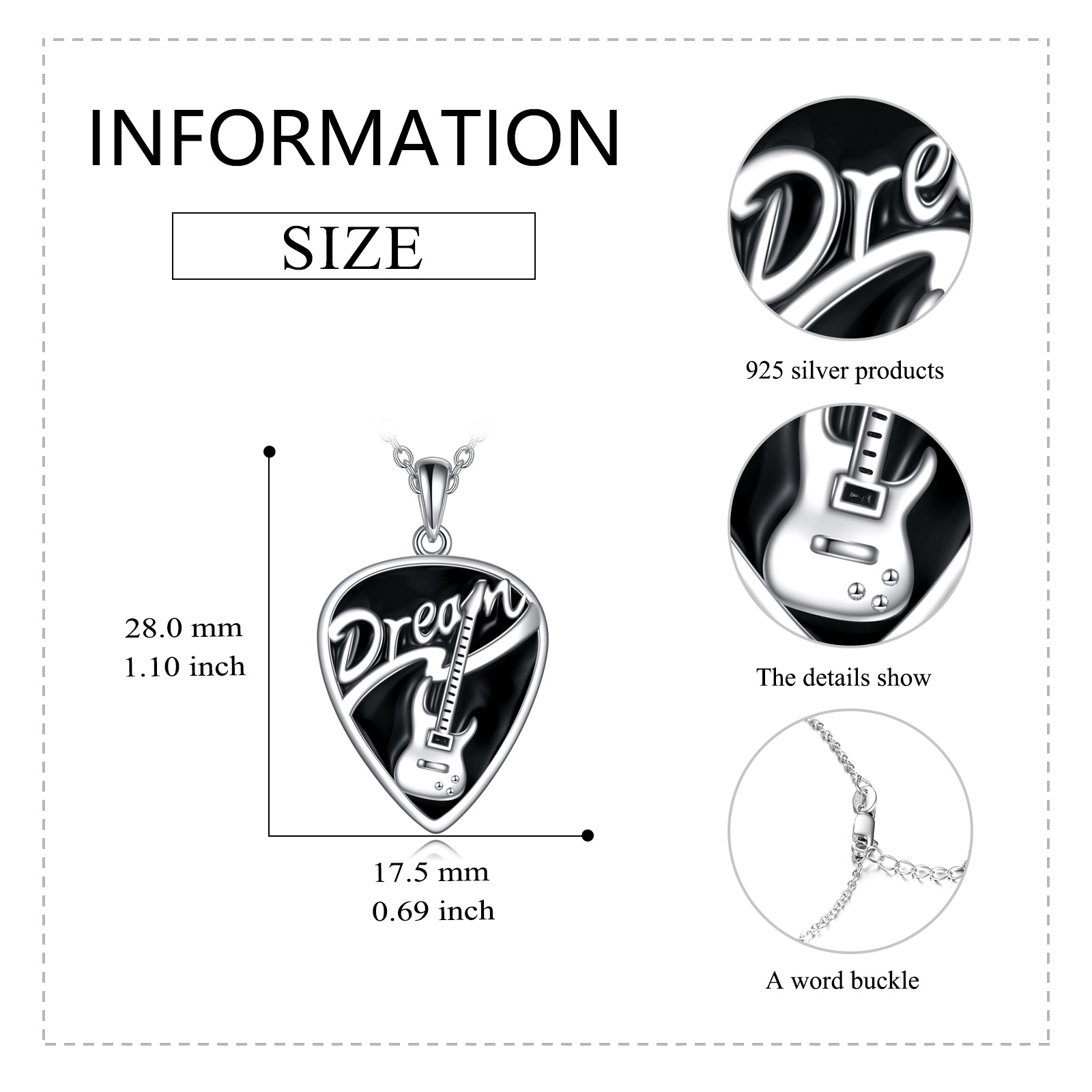 Sterling Silver Guitar Pick Pendant Necklace - Perfect Music Jewelry Gifts for Women - Image 5