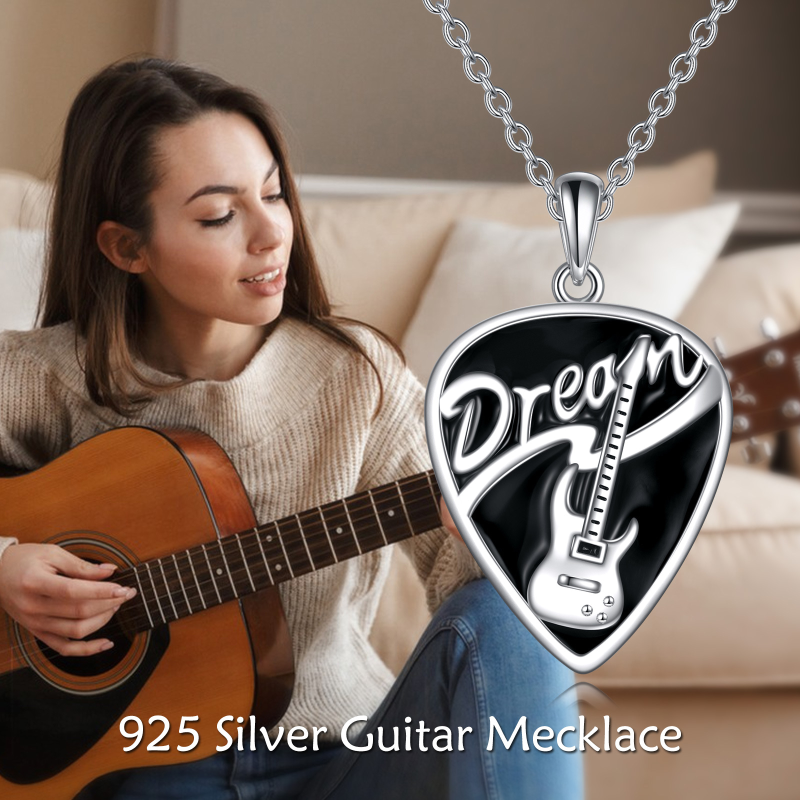Sterling Silver Guitar Pick Pendant Necklace - Perfect Music Jewelry Gifts for Women - Image 6