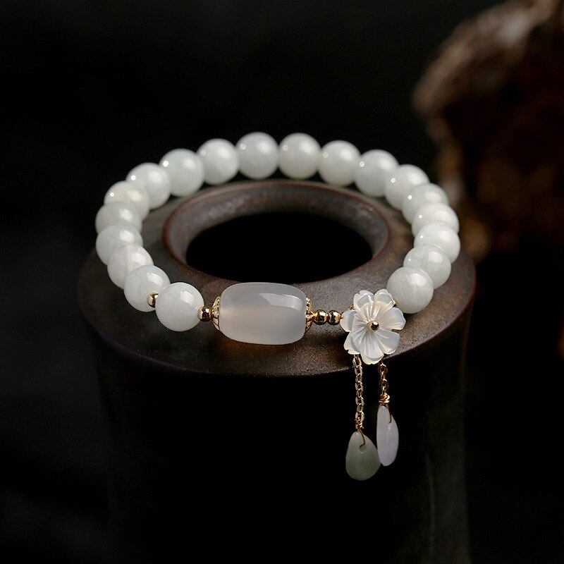 Elegant Shell Flower Jade Water Drop Bracelet - Unique Jewelry Piece - Image 2