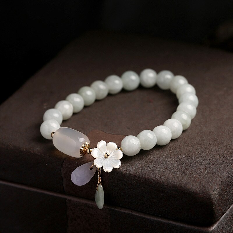 Elegant Shell Flower Jade Water Drop Bracelet - Unique Jewelry Piece - Image 3